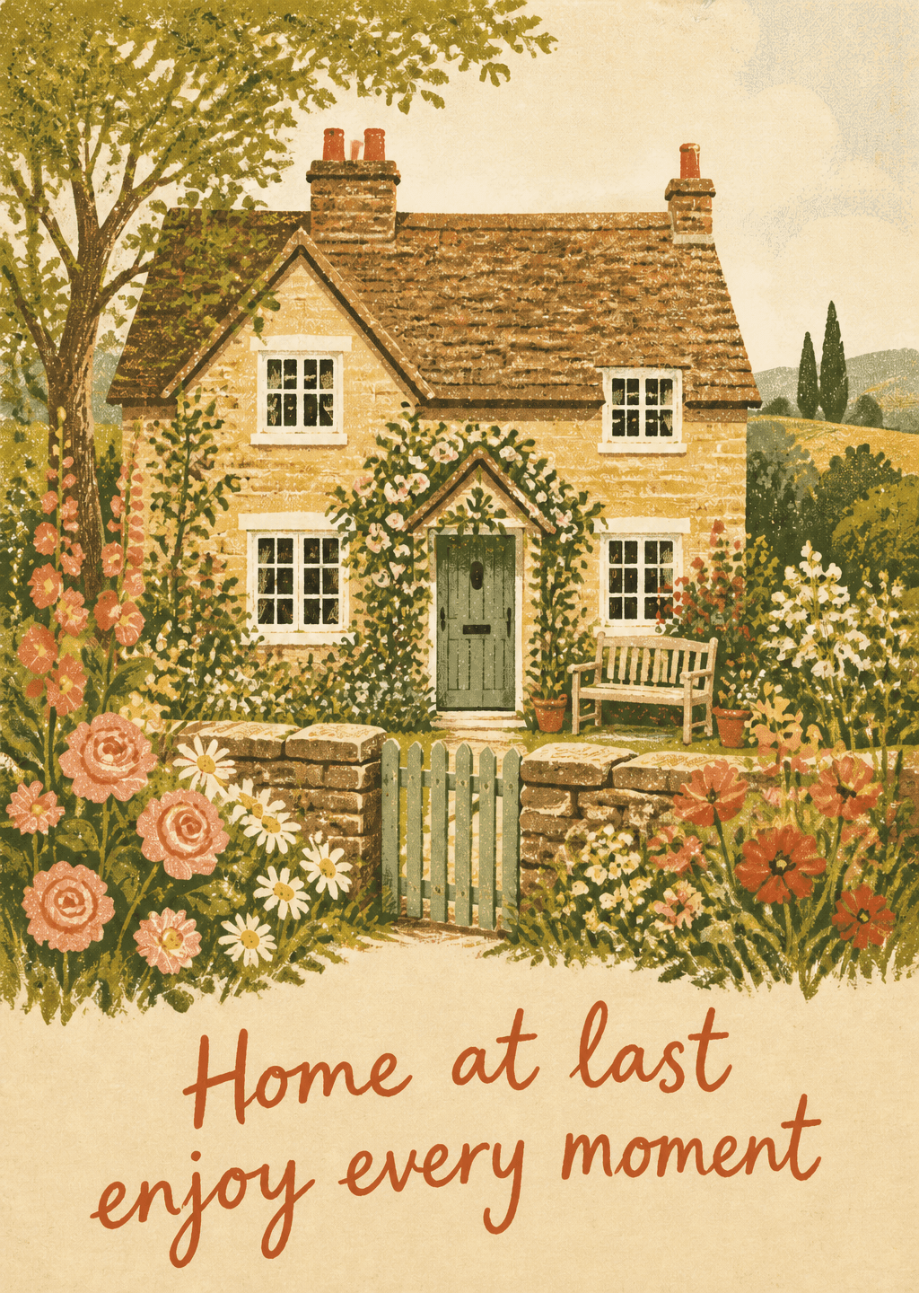 The Cottage Gate: Home at last, enjoy every moment.